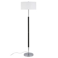 Henn&Hart 2-Light Floor Lamp With Fabric Shade In Matte Black/Polished Nickel/White, Floor Lamp For Home Office, Bedroom, Living Room