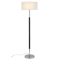 Henn&Hart 2-Light Floor Lamp With Fabric Shade In Matte Black/Polished Nickel/White, Floor Lamp For Home Office, Bedroom, Living Room