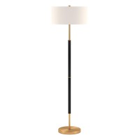 Henn&Hart 2-Light Floor Lamp With Fabric Shade In Matte Black/Brass/White, Floor Lamp For Home Office, Bedroom, Living Room