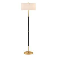 Henn&Hart 2-Light Floor Lamp With Fabric Shade In Matte Black/Brass/White, Floor Lamp For Home Office, Bedroom, Living Room