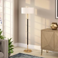 Henn&Hart 2-Light Floor Lamp With Fabric Shade In Matte Black/Brass/White, Floor Lamp For Home Office, Bedroom, Living Room