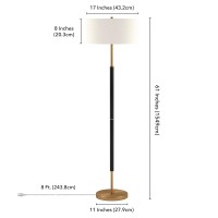 Henn&Hart 2-Light Floor Lamp With Fabric Shade In Matte Black/Brass/White, Floor Lamp For Home Office, Bedroom, Living Room