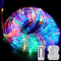 Ollivage Led Rope Lights Outdoor String Light Battery Powered With Remote Control, 8 Modes Color Changing Waterproof Led Strip Light Fairy Light 40Ft For Christmas Party Camping Decoration, 1 P