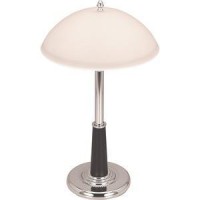 Contemporary desk lamp features a smooth chrome finish contrasting black leatherette accent and a frosted glass shade to promote a classic style and luxurious charm Its 24 height stands up tall on your desk to brighten a larger area on your desk and help 