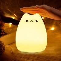 Chwares Night Light For Kids Cat Nursery Night Lights With Battery 7 Color Table Lamproom Decor Usb Rechargeable Cute Led M