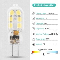 Amazing Power G4 Led Bulb, 12V G4 Bi Pin Bulb, Not Dimmable G4 20W Halogen Bulb Replacement, Daylight White 6000K, 10-Pack