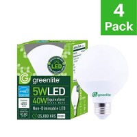 5W Led G25 Globe Light Bulb, 40W Equivalent, 450 Lumens, 3000K Bright White, E26 Medium Base, 120V, Energy Star, (4 Pack)