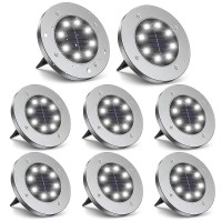 Zgwj Solar 8 Led Disk Lights Upgraded Outdoor Ground Garden Landscape Lights For Lawn Pathway Yard Deck Patio Walkway (White)