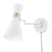 Light Society Ls-W279-Wh Beaker Plug-In Wall Sconce In Matte White With Swivel Arm And Brass Details, Modern Mid-Century Retro Style Lighting