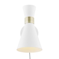 Light Society Ls-W279-Wh Beaker Plug-In Wall Sconce In Matte White With Swivel Arm And Brass Details, Modern Mid-Century Retro Style Lighting