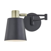 Light Society Ls-W280-Bk Alexi Plug-In Wall Sconce In Matte Black With Swivel Arm And Brass Details, Modern Contemporary Loft-Style Lighting