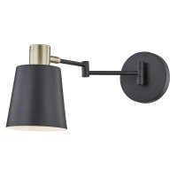 Light Society Ls-W280-Bk Alexi Plug-In Wall Sconce In Matte Black With Swivel Arm And Brass Details, Modern Contemporary Loft-Style Lighting