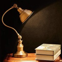 Melunar Brass Desk Lamp, Adjustable Table Lamp, Vintage Task Lamp With Rotary Shade Adjustable Height