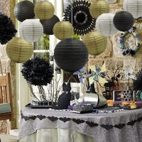 Adlkgg Round Hanging Paper Lanterns Decorations Party Wedding Birthday Baby Showers Halloween Supplies Black 1210 8 9 Pa