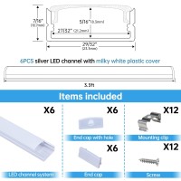 Muzata 6Pack 3.3Ft/1M Super Wide Led Channel 23.3 X 10.7Mm Wide With Milky White Cover Silver Aluminum Profile Track Fit For <20Mm Width Waterproof Led Strip Lighjts Under Cabinet Decor U105