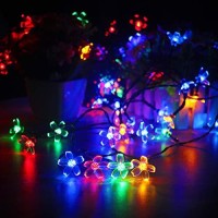 Mankinlu Solar Flower String Lights, Solar Powered Multicolor Cherry Blossom 23Ft 50 Leds Waterproof Outdoor String Lights For Patio, Lawn, Garden, Holiday And Christmas Tree Decoration(Multicolor)