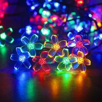 Mankinlu Solar Flower String Lights, Solar Powered Multicolor Cherry Blossom 23Ft 50 Leds Waterproof Outdoor String Lights For Patio, Lawn, Garden, Holiday And Christmas Tree Decoration(Multicolor)