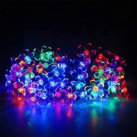 Mankinlu Solar Flower String Lights, Solar Powered Multicolor Cherry Blossom 23Ft 50 Leds Waterproof Outdoor String Lights For Patio, Lawn, Garden, Holiday And Christmas Tree Decoration(Multicolor)