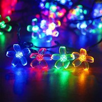 Mankinlu Solar Flower String Lights, Solar Powered Multicolor Cherry Blossom 23Ft 50 Leds Waterproof Outdoor String Lights For Patio, Lawn, Garden, Holiday And Christmas Tree Decoration(Multicolor)