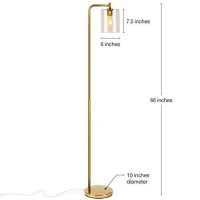 Brightech Elizabeth Led Floor Lamp, Tall Lamp With Glass Shade & Edison Bulb, Industrial Lamp For Living Rooms & Offices, Vintage Standing Lamp For Bedroom In Farmhouse Or Rustic Style - Gold