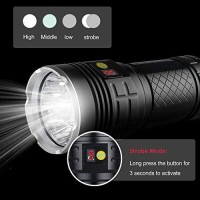 Super Bright Flashlight 14000 Lumen Usb Rechargeable Tactical Flashlight With 15X T6 Led, Luxnovaq 4 Modes Waterproof Handheld Led Torch Light With Power Display And 4Pcs Batteries For Camping