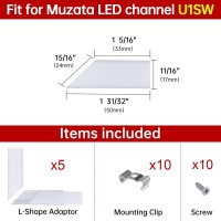 Muzata Led Channel Corner Connector kit LShape Adaptor X5Pairs for UShape Black U1SW U Shape LED Aluminum Channel System with Transparent Smoke Black Clear Cover 90 Degree Angle Turning Solution