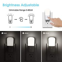 Lohas Dimmable Night Light2 Pack], Plug In Led Night Light Dusk To Dawn Light, Daylight 5000K From 5-80 Lm Brightness Adjustable Bright Mini Wall Night Light For Kids Room, Stairway