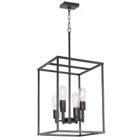 Vinluz Classic Foyer Pendant Lighting 6 Light Black Farmhouse Chandelier Finish With Square Cage Shades Fixtures For Kitchen Dining Room Entryway