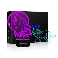 Idee Monto Wild Wolf 3D Led Night Light Touch Switch Table Desk Optical Lamps 7 Color Wolves Modeling Acrylic Flat Lights Birthday Bedroom Bedside Bar Decoration Gift