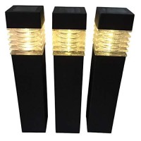 Solar Garden Bollard Lights Outdoor Pathway Decorative Light Super Bright 10 Lumen Warm White Led Lamp Waterproof Landscape Lighting For Yard Path Walkway 4Pack