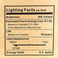 Superbulb 800Lm 6.5W Led Light Bulbs (60 Watt Equivalent) A19 - E26 Base, Non-Dimmable, Energy Star Certified, 2700K Warm White, Pack Of 6