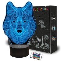 Fullosun 3D Wolf Night Light Optical Illusion Lamp For Home Decor Cosleepingremote Controller With 16 Color Changing Birthd