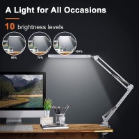 Bzbrlz Led Desk Lamp, Metal Swing Arm Lamp, Eye-Caring Architect Task Lamp, Dimmable Office Table Lamp With 3 Color Modes, 10 Brightness Levels & Adapter, Memory Function(White)