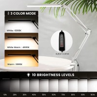 Bzbrlz Led Desk Lamp, Metal Swing Arm Lamp, Eye-Caring Architect Task Lamp, Dimmable Office Table Lamp With 3 Color Modes, 10 Brightness Levels & Adapter, Memory Function(White)