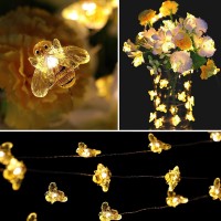 Hdnicezm Honeybee Decorative String Lights, 14.1 Ft 40 Led Battery Powered Silver Copper Wire Springtime Theme Fairy Lights For Indoor Outdoor Decoration Projects(Warm White, Remote Control With Time