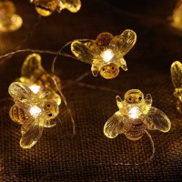 Hdnicezm Honeybee Decorative String Lights, 14.1 Ft 40 Led Battery Powered Silver Copper Wire Springtime Theme Fairy Lights For Indoor Outdoor Decoration Projects(Warm White, Remote Control With Time