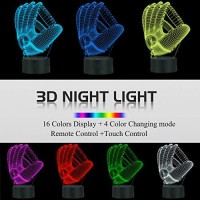 Fullosun Baseball Night Light, Baseball Catcher Gifts, 3D Baseball Lamp For Xmas Holiday Birthday Gifts For Kids Baseball Fan With Remote Control 16 Colors Changing + 4 Changing Mode + Dim Function A