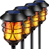 Tomcare Solar Lights Metal Flickering Flame Solar Torches Lights Waterproof Outdoor Heavy Duty Lighting Solar Pathway Lights Landscape Lighting Dusk To Dawn Auto On/Off For Garden Patio Yard, 4 Pack