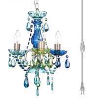 Gypsy Color The Original Plug-In 3 Light Blue Green Hanging Swag Chandelier H17Ͽ