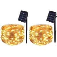 Warm White Outdoor Solar String Lights, Solar Fairy Lights 39.4Ft 120Led 8 Modes Waterproof Copper Wire Lighting For Indoor Outdoor Wedding Patio Home Garden Halloween Diwali Christmas Decorations