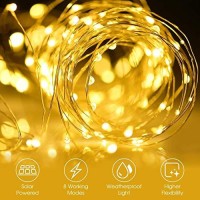 Warm White Outdoor Solar String Lights, Solar Fairy Lights 39.4Ft 120Led 8 Modes Waterproof Copper Wire Lighting For Indoor Outdoor Wedding Patio Home Garden Halloween Diwali Christmas Decorations