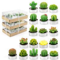 Lawei 18 Pack Cactus Tealight Candles - Handmade Delicate Succulent Mini Plants Candles - Perfect For Home Decor Candles Festival Wedding Props And House-Warming Party