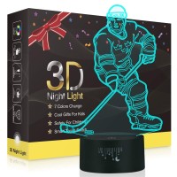 Hockey Night Light For Kids, Led Lights 3D Optical Illusion Lamp Bedroom Decor Lighting Nightlight With Smart Touch 7 Colors, Cool Gifts Toys For Girls Boys Sports Fans 2 3 4 5 6 7 8 9 10+ Year Old