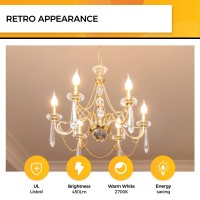 Hizashi Led Candelabra Bulbs 40 Watt Equivalent, 90+ Cri Dimmable E12 Led Bulb Flame Tip Candle Bulbs, 4W 450Lm 2700K Soft Warm White, Ca10 Chandelier Bulbs Candelabra Base, Ul Listed - 6 Pack