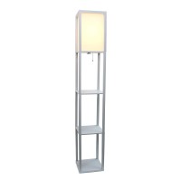 Simple Designs Home Lf1014-Gry Etagere Organizer Storage Shelf Floor Lamp With Linen Shade, Gray (Pack Of 2)