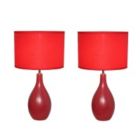 Simple Designs Lt2002-Red Oval Bowling Pin Base Ceramic Table Lamp, Red (Pack Of 2)