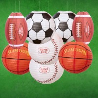 Uniqooo 8Pcs Sports Paper Lanterns Football Party Decoration Set Large 12 Inch Soccer Ball American Football Baseball Basketb