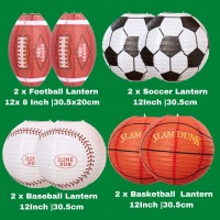 Uniqooo 8Pcs Sports Paper Lanterns Football Party Decoration Set Large 12 Inch Soccer Ball American Football Baseball Basketb