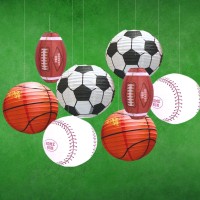 Uniqooo 8Pcs Sports Paper Lanterns Football Party Decoration Set Large 12 Inch Soccer Ball American Football Baseball Basketb