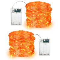 Brizled Halloween Orange Fairy Lights, 1947Ft 60 Led Halloween Lights String, 2 Modes Battery Orange Halloween Lights Silver Wire Indoor Orange Mini Lights For Halloween Party Carnival Decorations